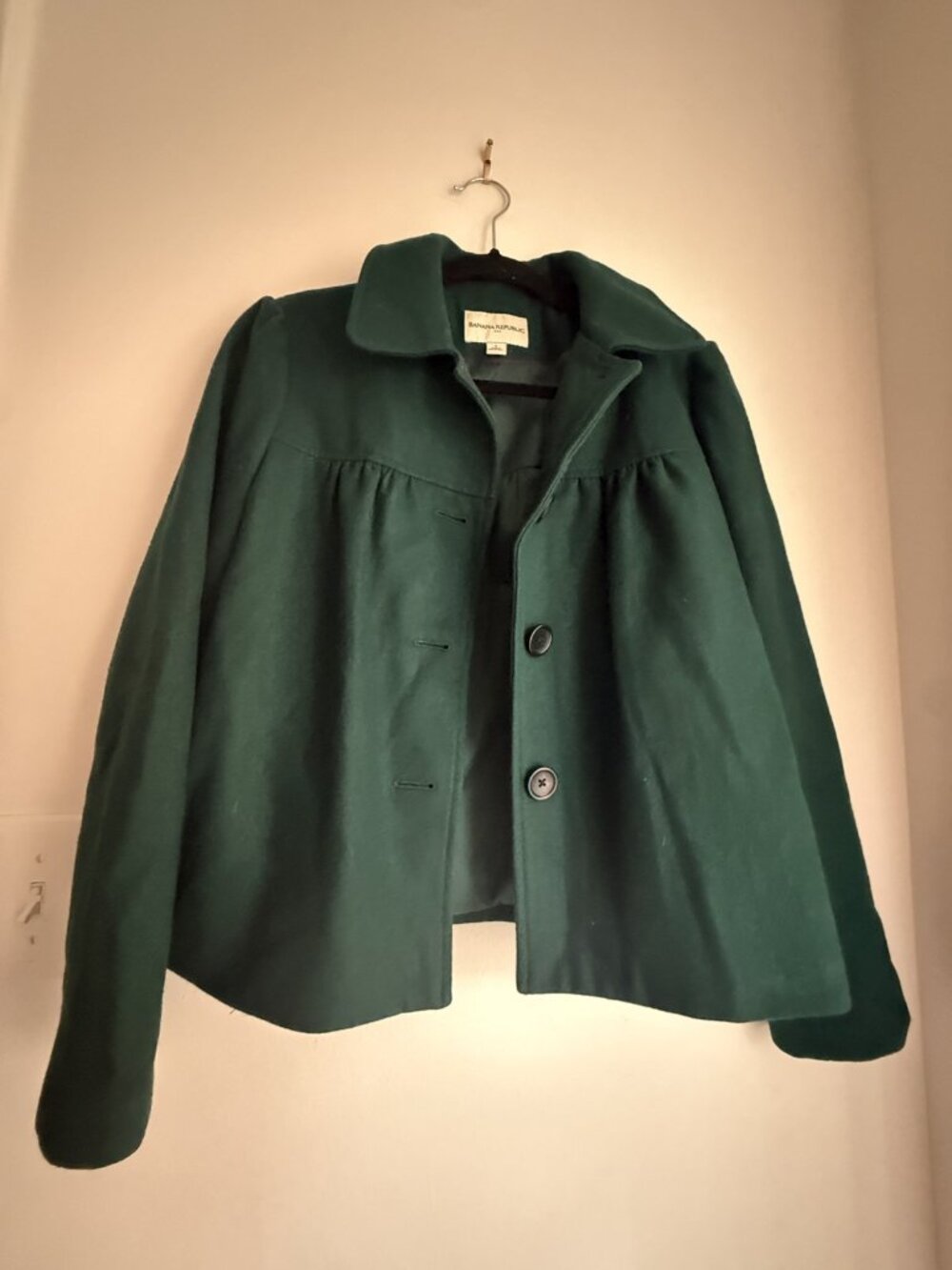 Banana Republic Green Wool Blend Cropped Swing Jacket Sz S Lined
